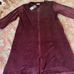 Velvet Zip-Front Sleep Robe in Deep Burgundy - Women